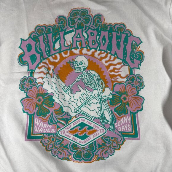 Billabong Skeleton Surf Graphic Sweatshirt White Retro Floral Surf Tee – Size S - Picture 3 of 9